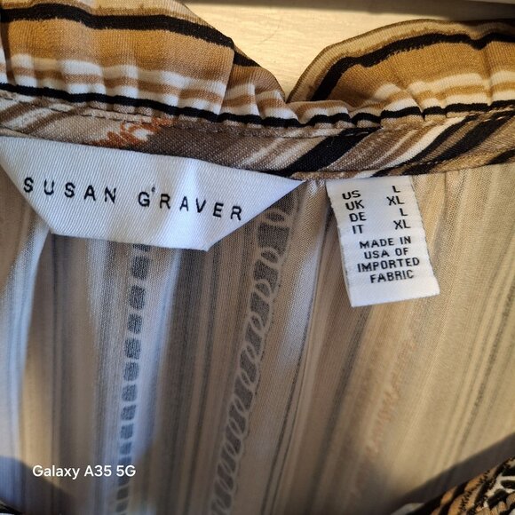 Susan Graver Womens L Striped Liquid Knit Long-Sleeve Blouse With Ruffle Collar - Picture 3 of 4